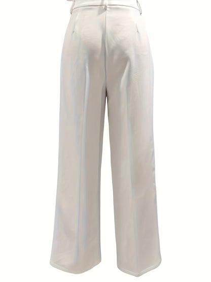 Set of Two Elegant Solid Color Straight-Leg Pants for Women with Slant Pockets.
