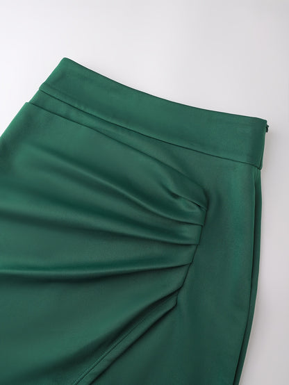2pcs Striped Top + Green Skirt Set