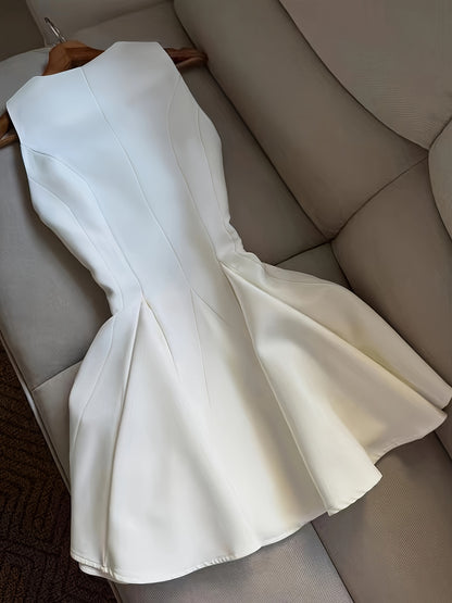 [Elegant White Vest Dress] Elegant White Double-Breasted Cross-Back Vest Dress | Stylish for Dates and Vacations
