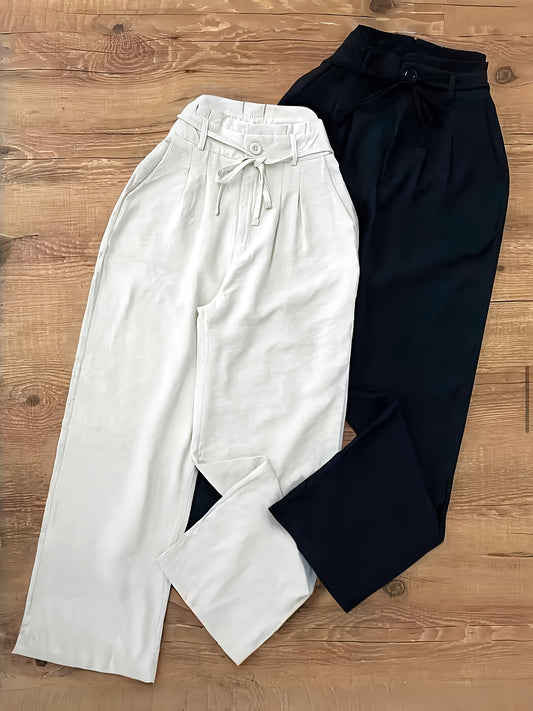 Stylish and Versatile Drawstring Wide-Leg Pants Set for Commuting - 2pcs Combo