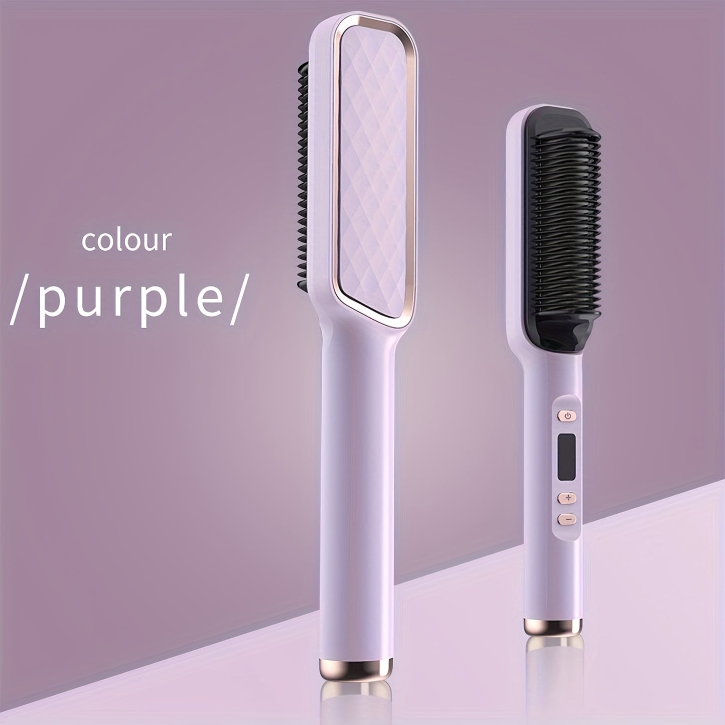 [10s Fast Hair Straightener] Fast 10s Hair Straightener Brush | LCD Display, Negative Ions, 5 Temps, Anti-Scald, Quilted Grip Design | Pink & Purple Accents, Sleek Black Finish